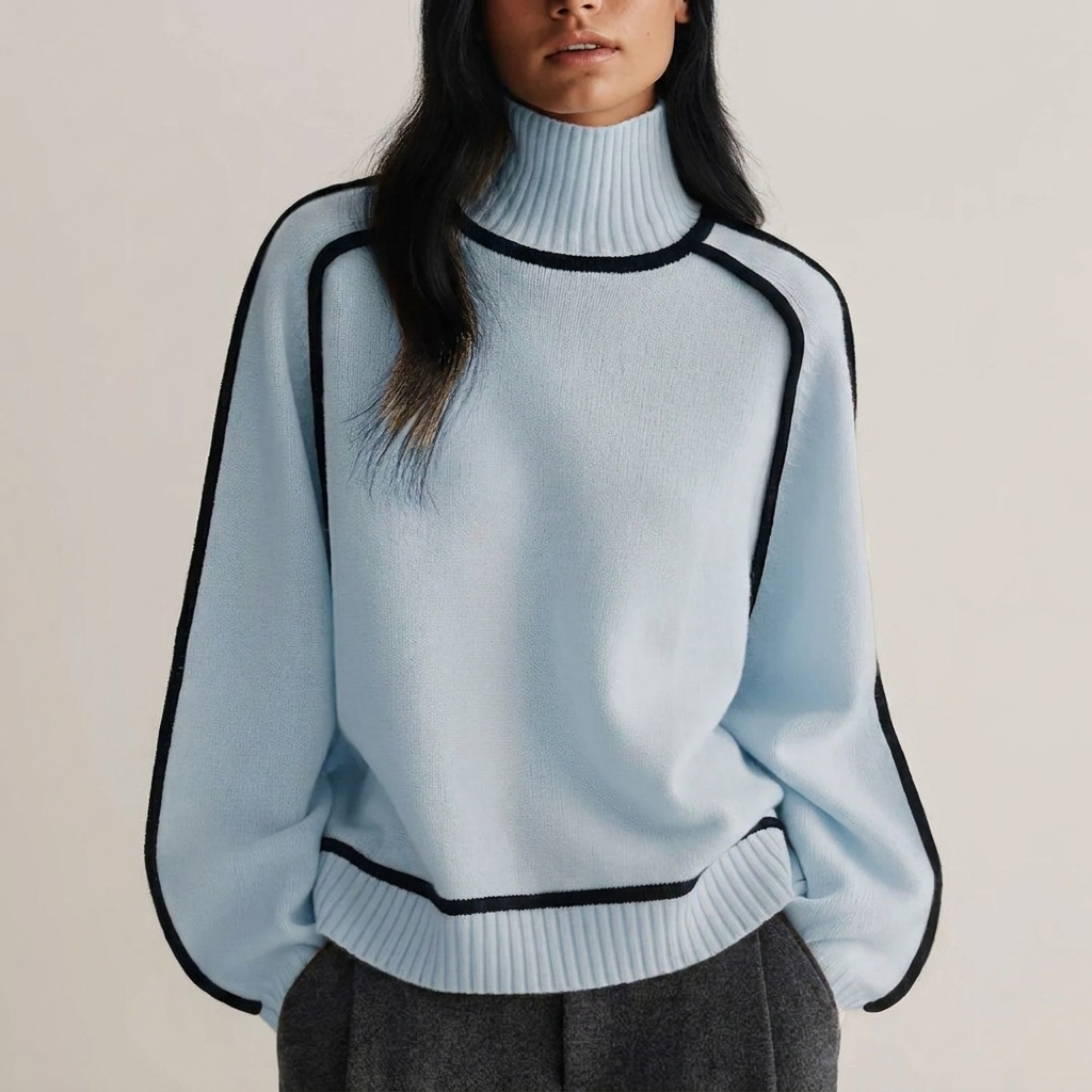 Ivory™ | Contrast Trim Turtleneck Knit Sweater