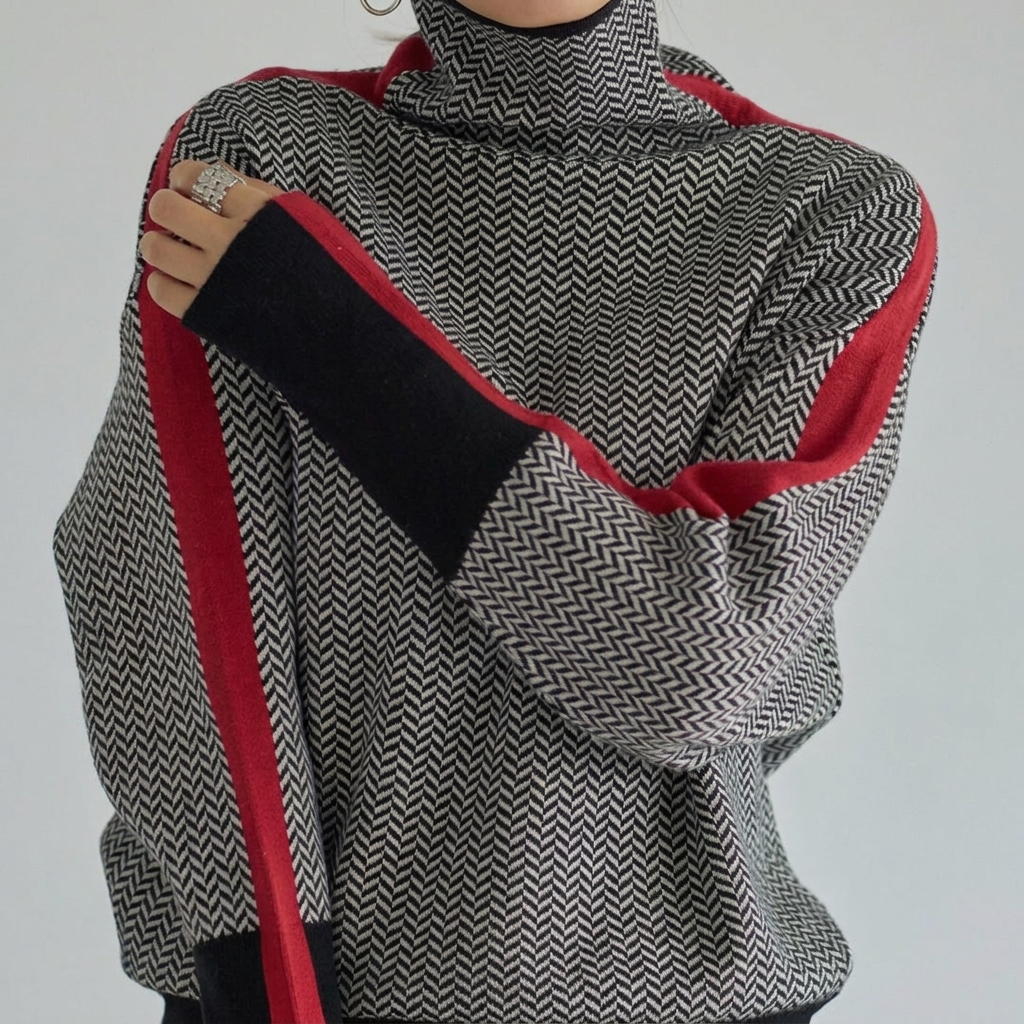 Elwira™ | Herringbone Turtleneck Knit Sweater