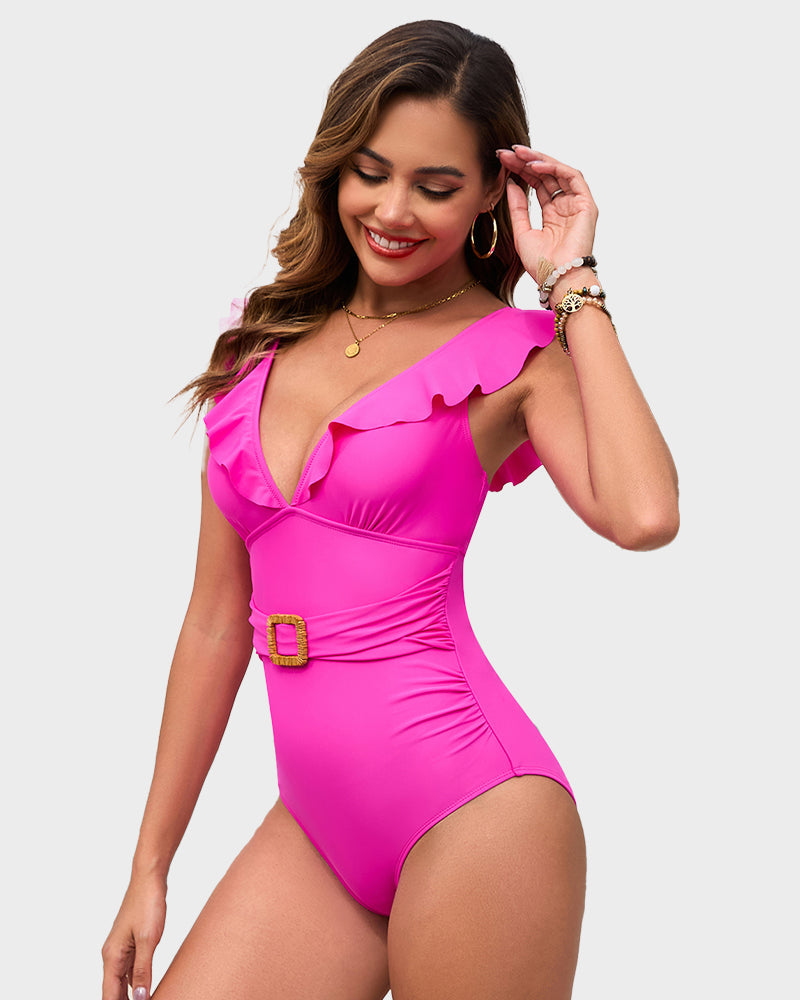 Fontaine™ | Roxane – Maillot de bain froncé à décolleté en V et volants