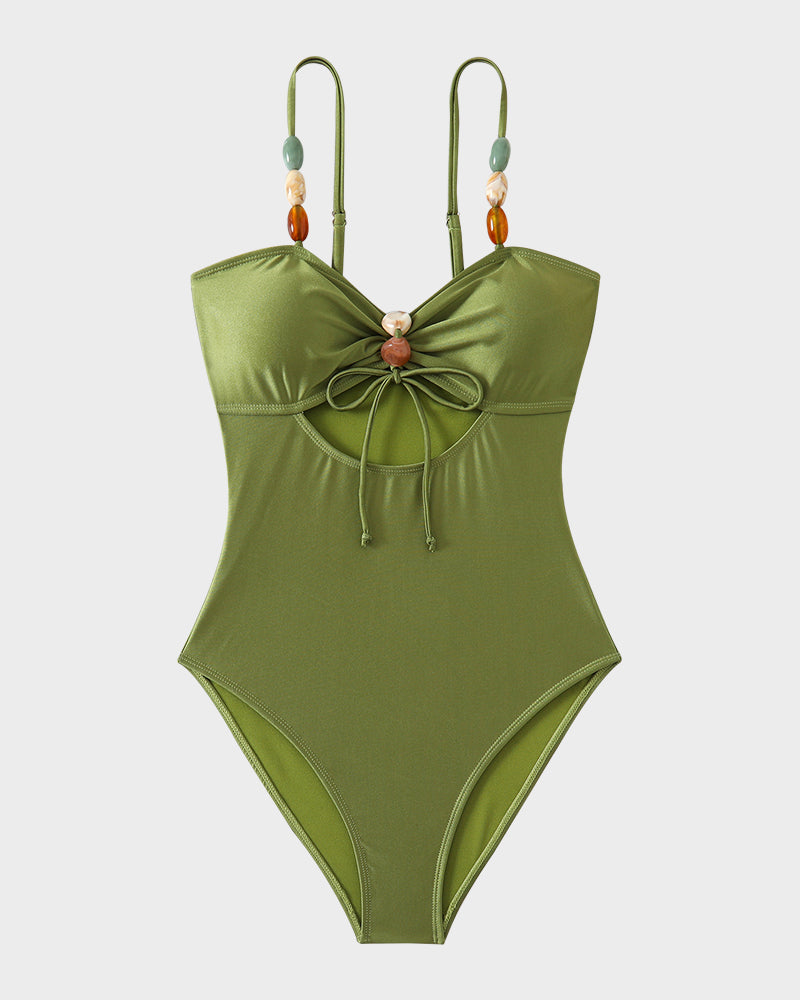 Fontaine™ | Salomé – Maillot de bain satiné à perles et découpes