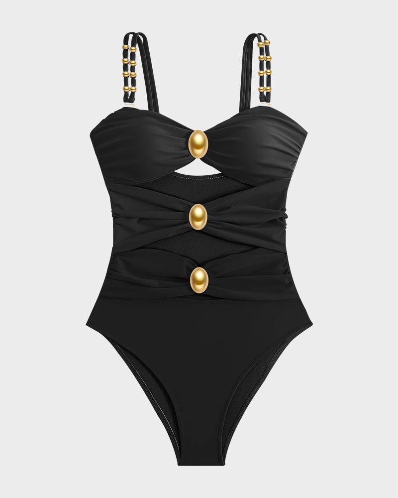 Fontaine™ | Doriane – Maillot de bain une pièce froncé à perles dorées