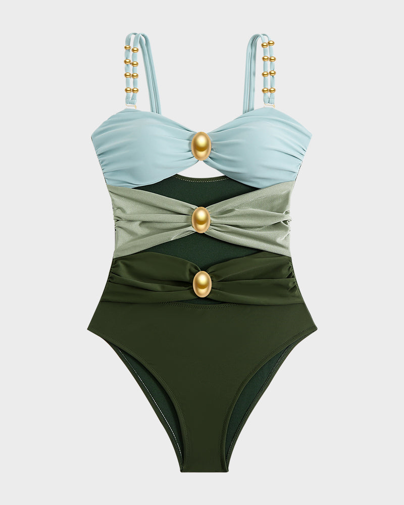 Fontaine™ | Doriane – Maillot de bain une pièce froncé à perles dorées