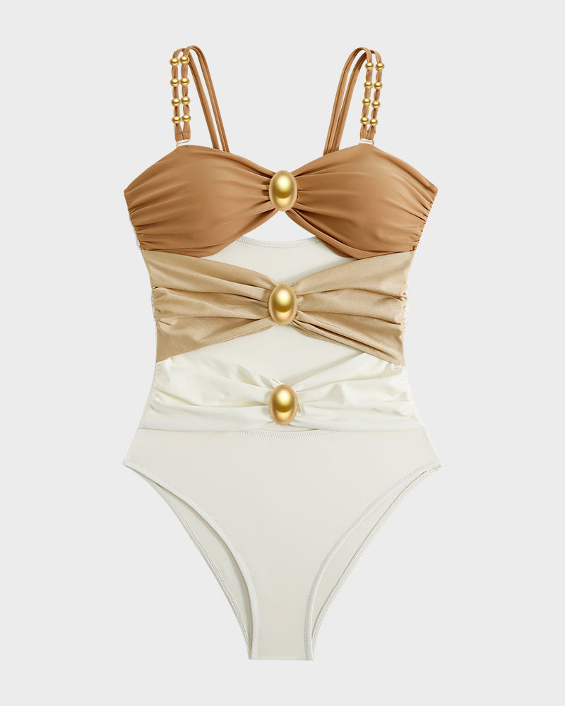 Fontaine™ | Doriane – Maillot de bain une pièce froncé à perles dorées