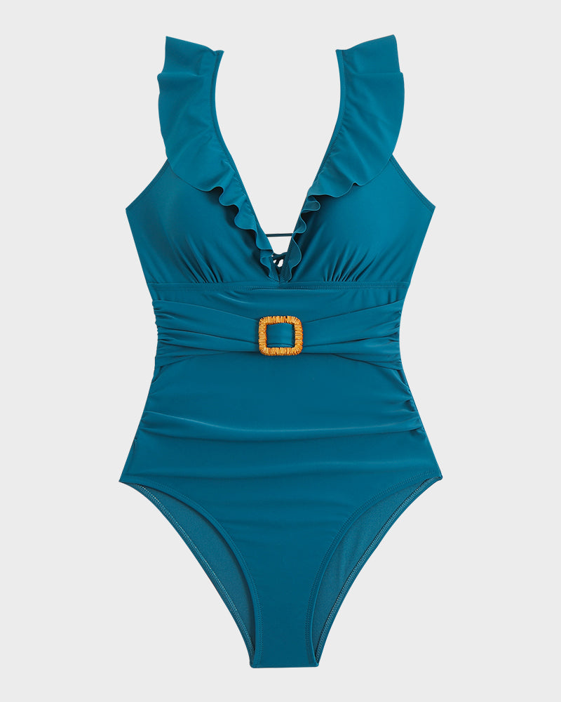 Fontaine™ | Roxane – Maillot de bain froncé à décolleté en V et volants