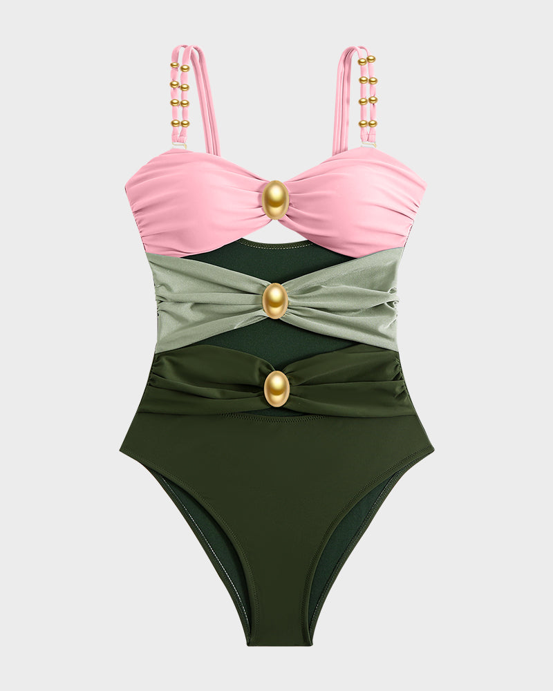 Fontaine™ | Doriane – Maillot de bain une pièce froncé à perles dorées