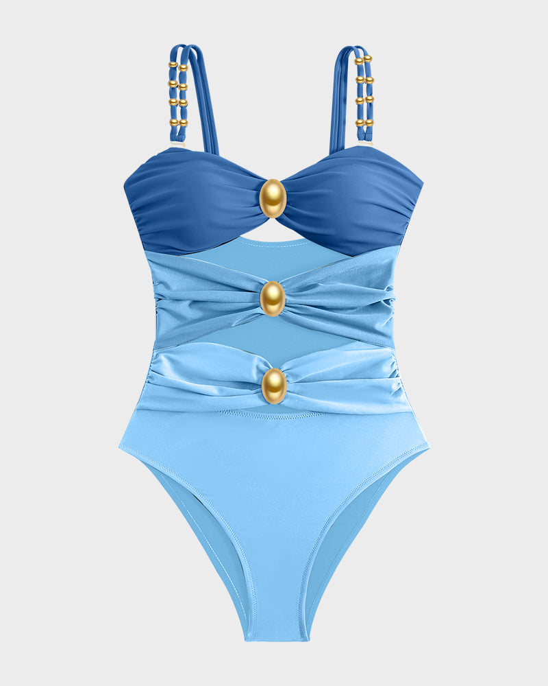 Fontaine™ | Doriane – Maillot de bain une pièce froncé à perles dorées