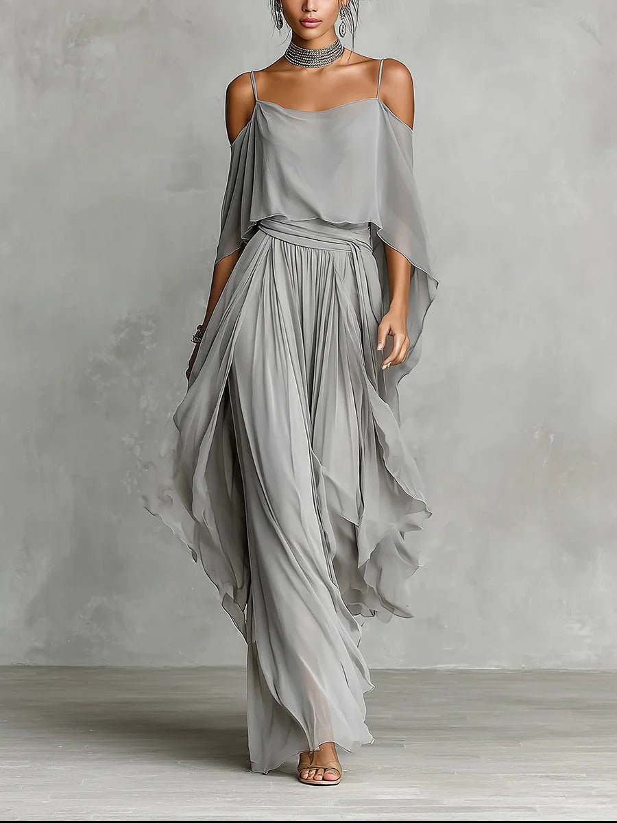 Isabela | Grey fluid set with strappy top and lightweight trousers