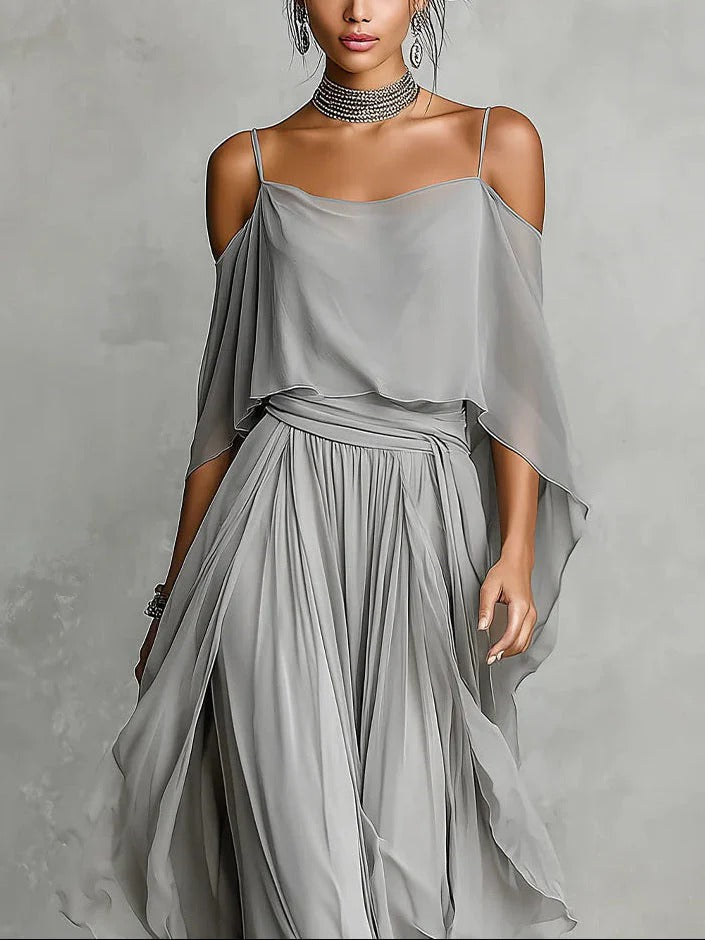 Isabela | Grey fluid set with strappy top and lightweight trousers