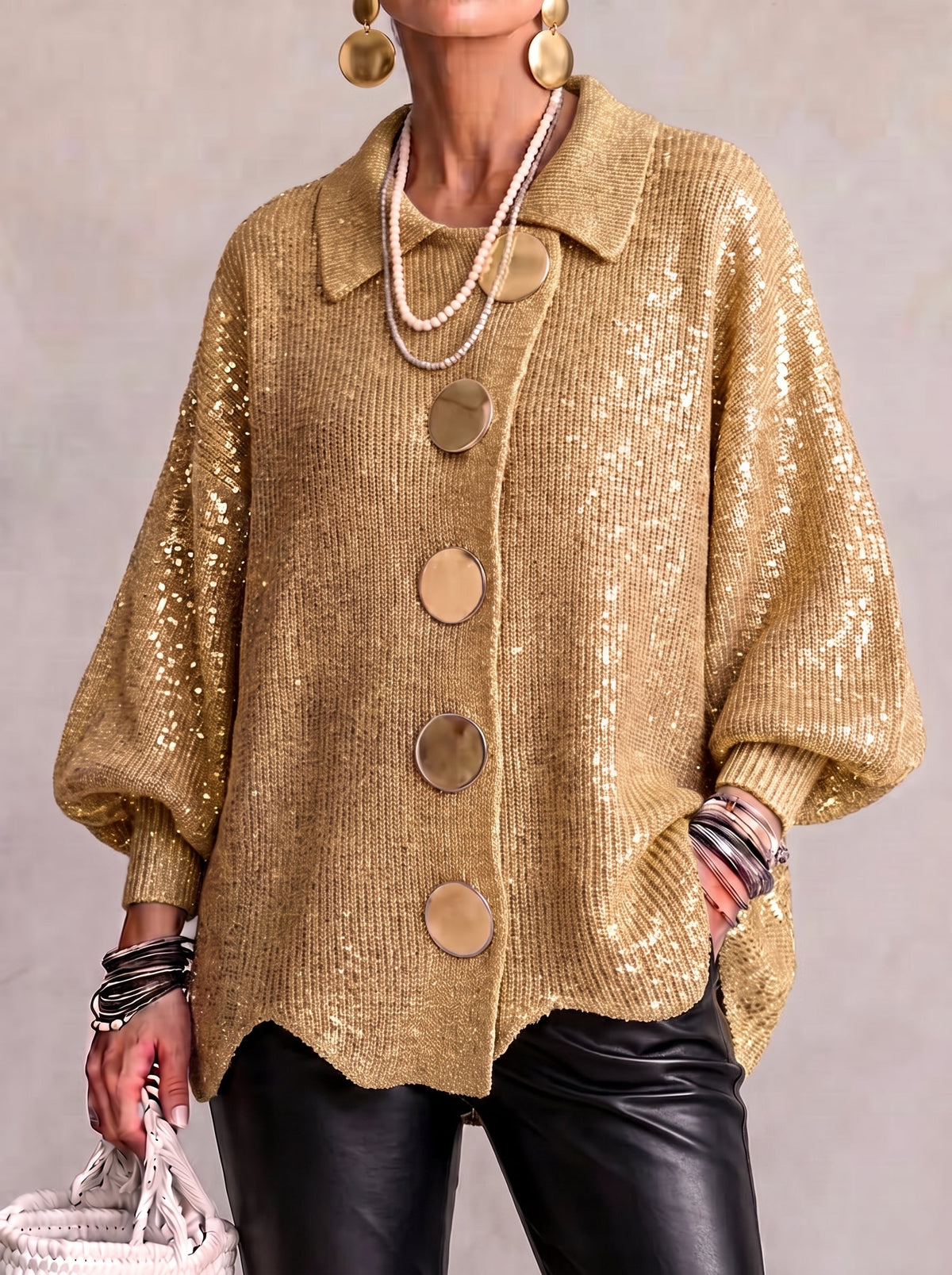 Isadora | Cardigan Surdimensionné à Col avec Gros Boutons Métalliques