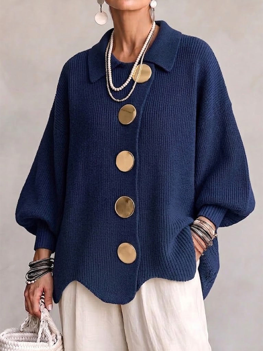 Isadora | Cardigan Surdimensionné à Col avec Gros Boutons Métalliques