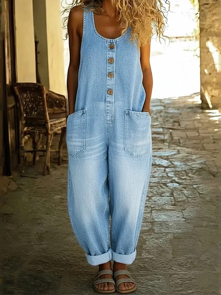 Ruth | Combinaison en jean de coton délavé style vintage