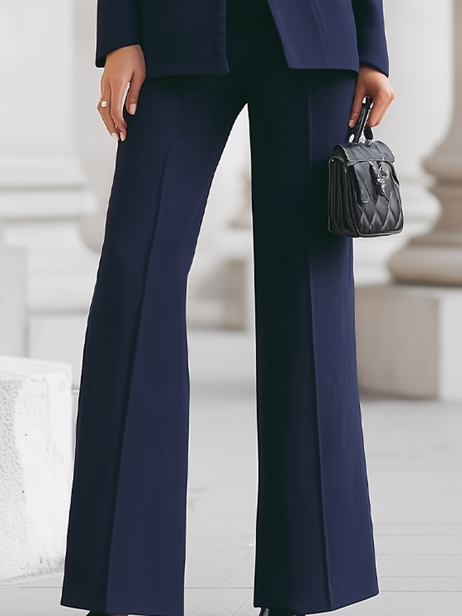 Structured High Collar Blazer & Wide Leg Trousers