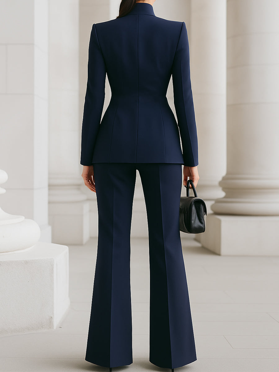 Structured High Collar Blazer & Wide Leg Trousers