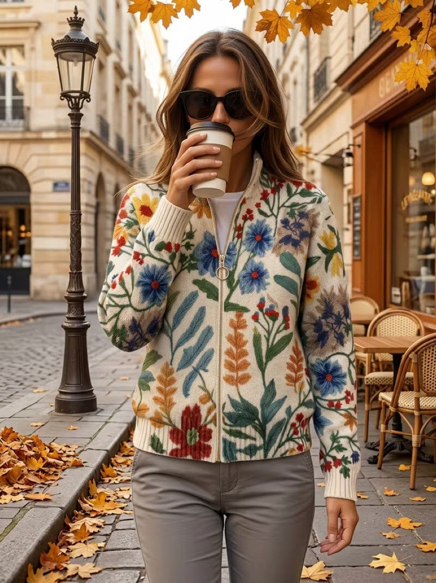 Tabitha™ | Cardigan zippé à imprimé floral botanique