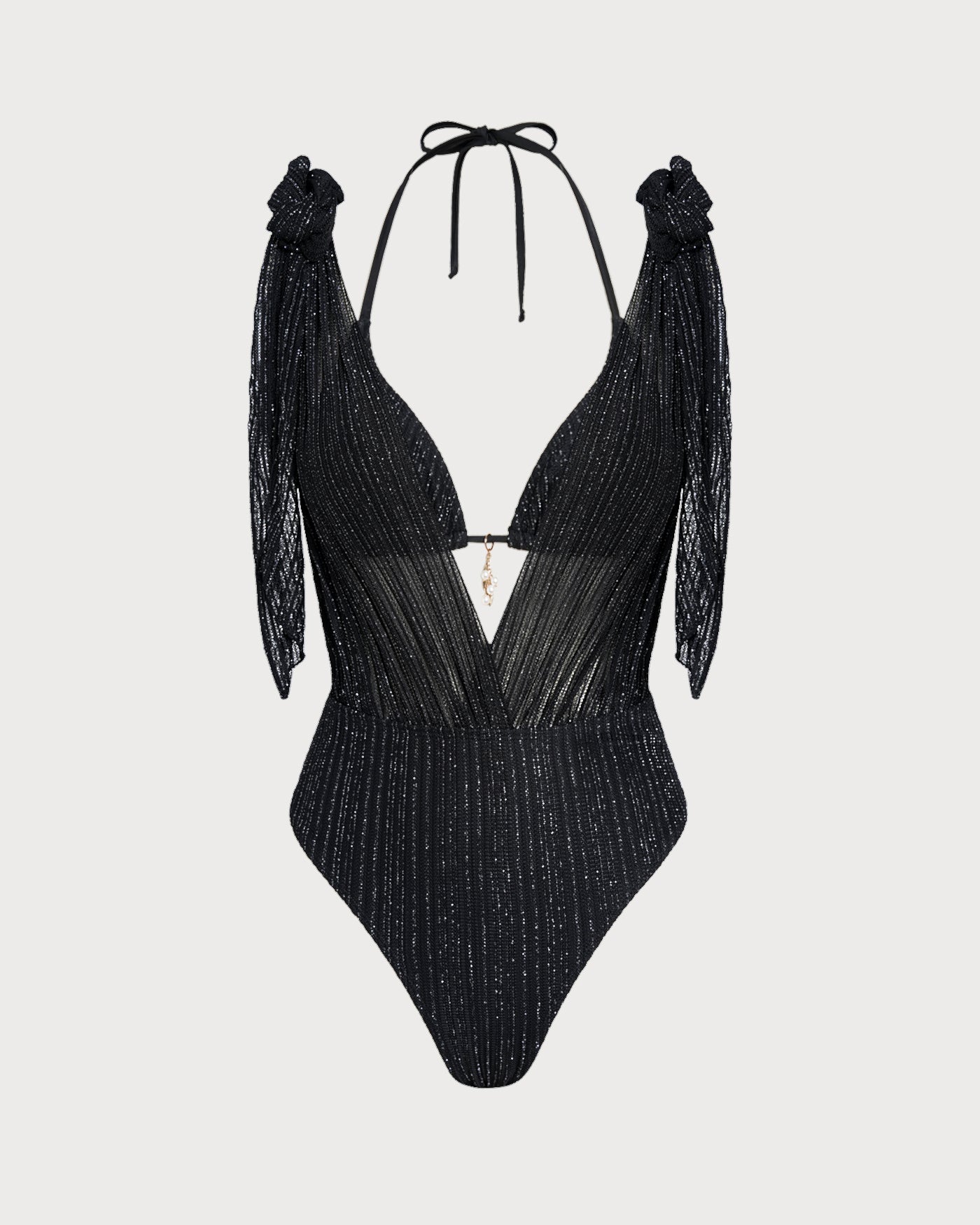 Fontaine™ | Apolline – Bikini triangle noir à nouer au cou
