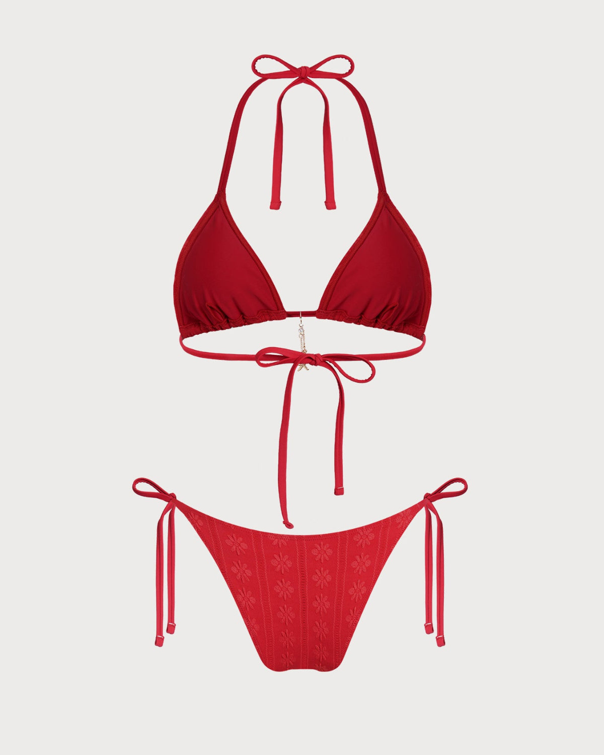 Fontaine™ | Garance – Bikini rouge en jacquard à nouer au cou