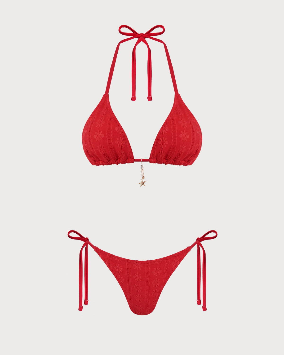Fontaine™ | Garance – Bikini rouge en jacquard à nouer au cou