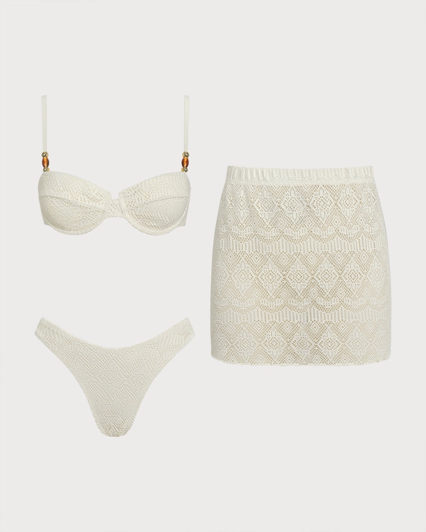 Fontaine™ | Blanche – Ensemble bikini trois pièces blanc texturé