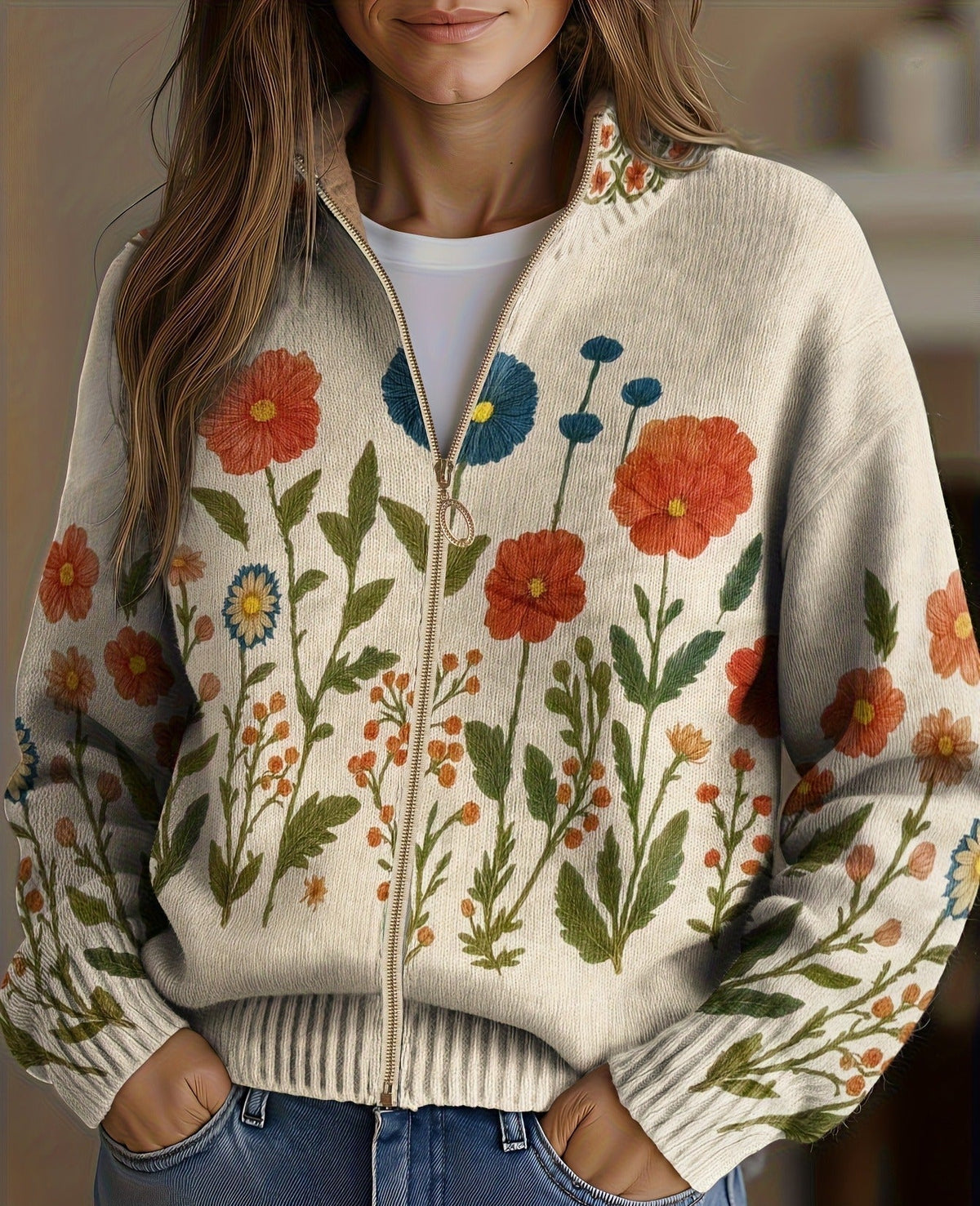 Wrenna™ | Cardigan zippé à fleurs des champs